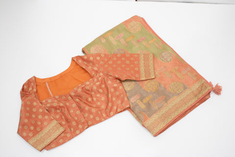 Peach Satin Organza Saree