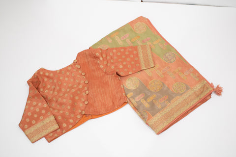 Peach Satin Organza Saree