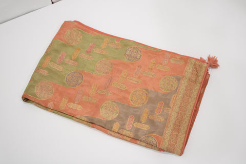 Peach Satin Organza Saree