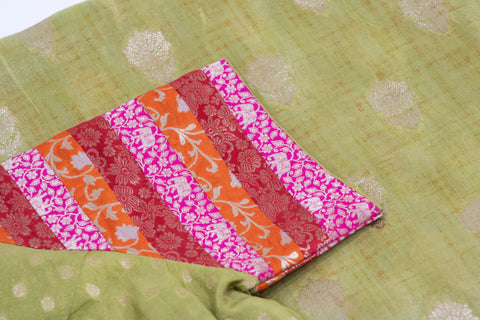 Olive Green with Pink & Orange Woven Border Dola Saree With blouse