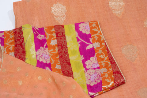 Peach with Pink & Orange Woven Border Dola Saree With blouse