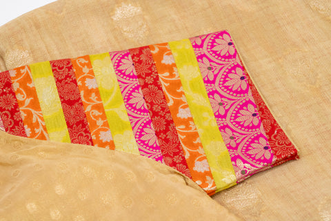 Beige with Pink & Orange Woven Border Dola Saree With blouse