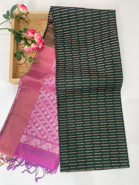 Deep Green and Lavender Kanjivaram Saree
