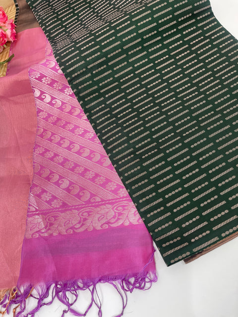 Deep Green and Lavender Kanjivaram Saree
