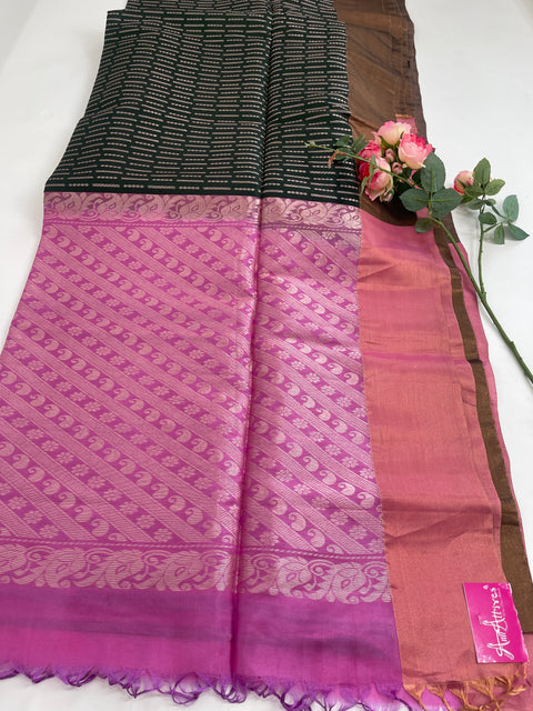Deep Green and Lavender Kanjivaram Saree