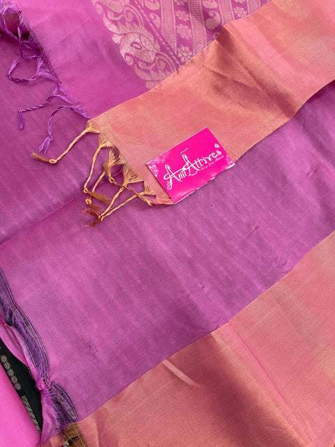 Deep Green and Lavender Kanjivaram Saree