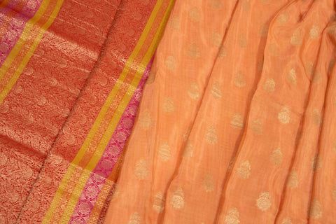 Peach with Pink & Orange Woven Border Dola Saree With blouse