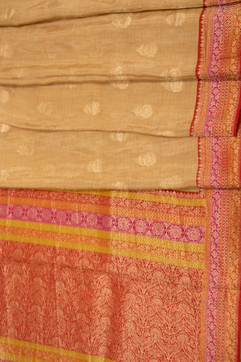 Beige with Pink & Orange Woven Border Dola Saree With blouse