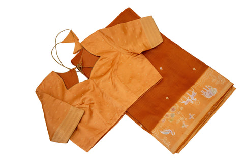 Mustard Mashru Satin Saree With blouse