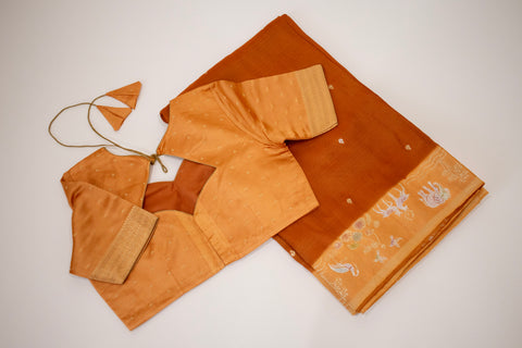 Mustard Mashru Satin Saree With blouse