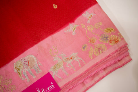 Red Mashru Satin Saree With blouse