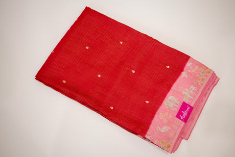 Red Mashru Satin Saree With blouse