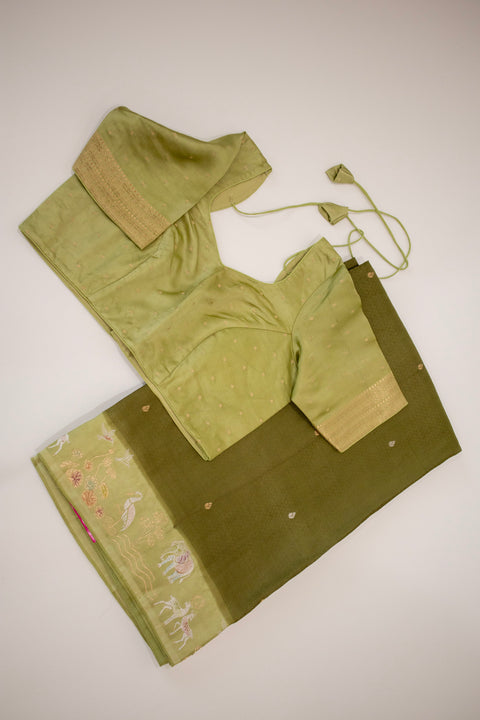 Green Mashru Satin Saree With blouse