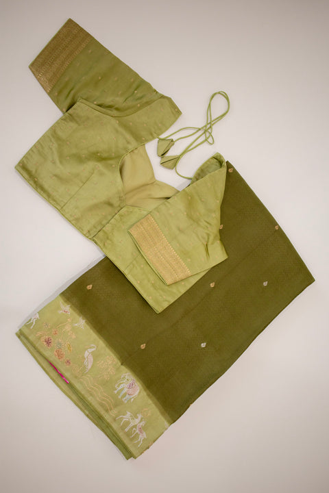 Green Mashru Satin Saree With blouse