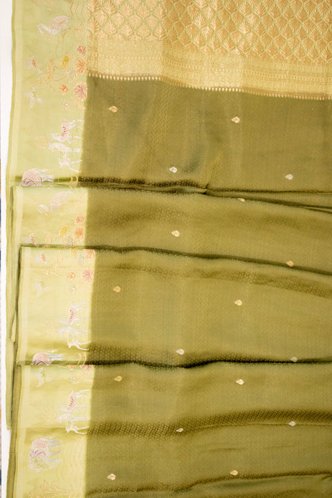 Green Mashru Satin Saree With blouse