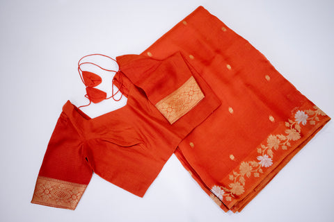 Burnt Orange Kota Saree with Gold Floral Border