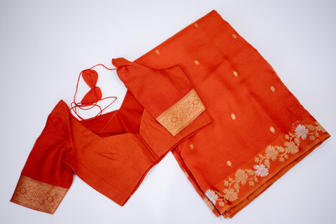 Burnt Orange Kota Saree with Gold Floral Border