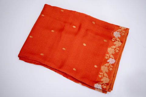 Burnt Orange Kota Saree with Gold Floral Border