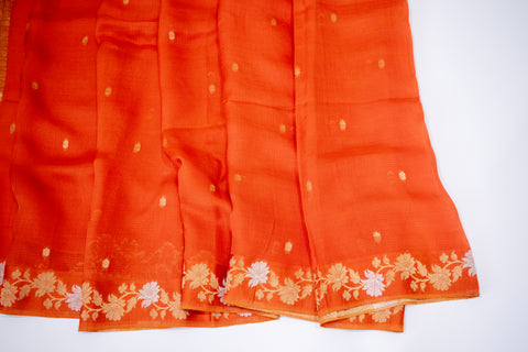 Burnt Orange Kota Saree with Gold Floral Border
