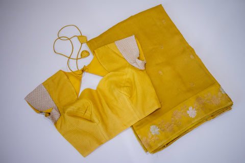Yellow Kota Saree with Gold Floral Border