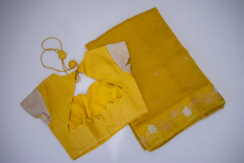 Yellow Kota Saree with Gold Floral Border