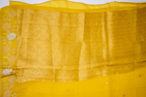 Yellow Kota Saree with Gold Floral Border