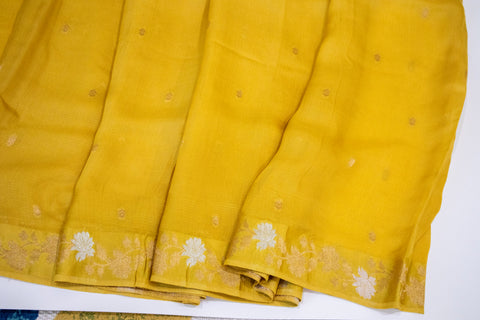 Yellow Kota Saree with Gold Floral Border