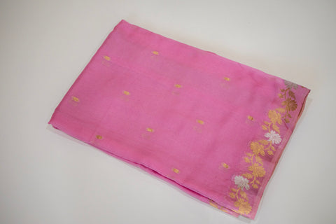 Baby Pink Kota Saree with Gold Floral Border