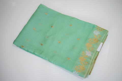 Mint Green Kota Saree with Gold Floral Border