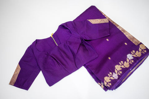 Purple Kota Saree with Gold Floral Border