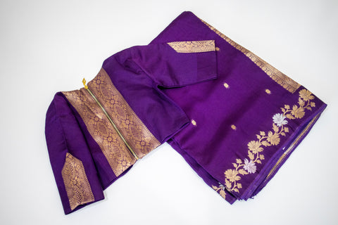 Purple Kota Saree with Gold Floral Border