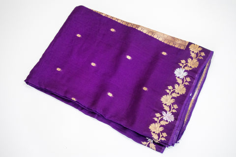 Purple Kota Saree with Gold Floral Border