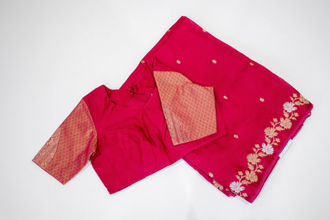 Rani Pink Kota Saree with Gold Floral Border
