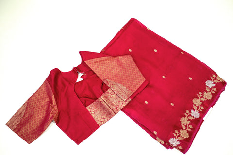 Rani Pink Kota Saree with Gold Floral Border