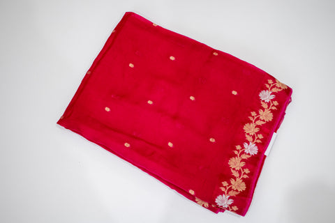 Rani Pink Kota Saree with Gold Floral Border