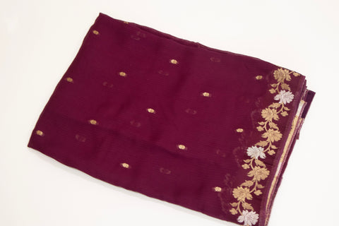 Wine Kota Saree with Gold Floral Border