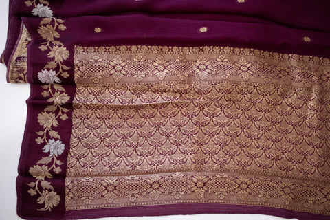 Wine Kota Saree with Gold Floral Border
