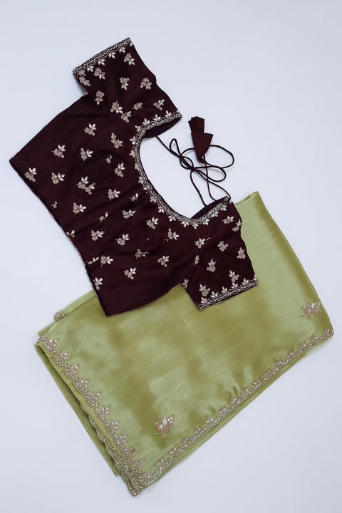 Light Green Soft Organza Cocktail saree