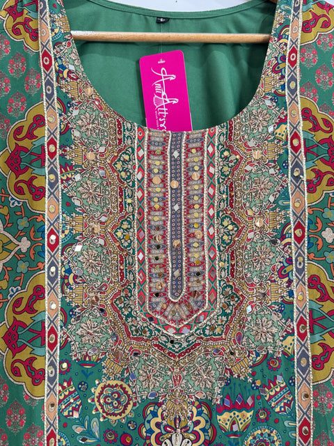 Green Multi Kurta, Pants and Dupatta Set