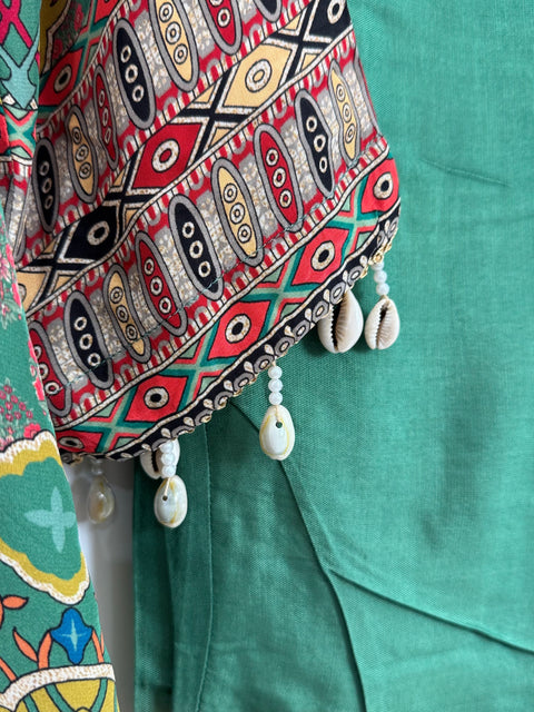 Green Multi Kurta, Pants and Dupatta Set