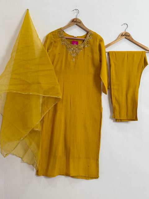 Yellow Kurta, Pants and Dupatta Set
