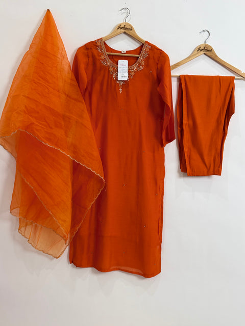 Orange Kurta, Pants and Dupatta Set