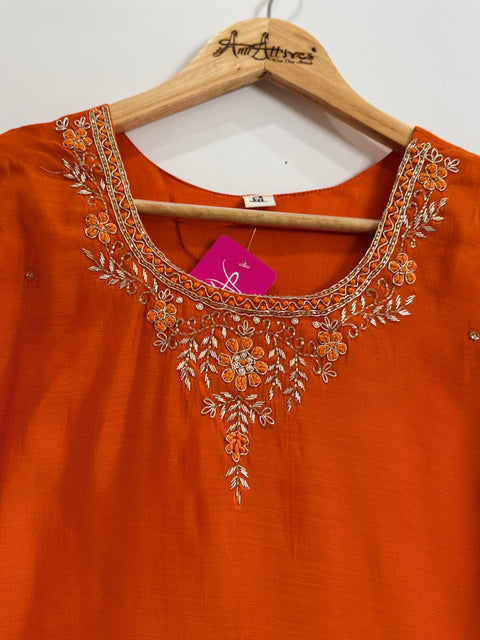 Orange Kurta, Pants and Dupatta Set