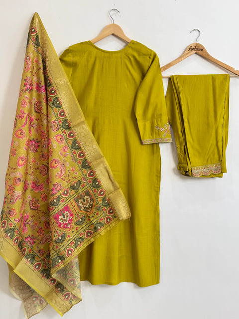 Green Kurta, Pants and Dupatta Set