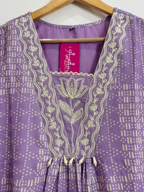 Lilac and White Kurta, Pants and Dupatta Set