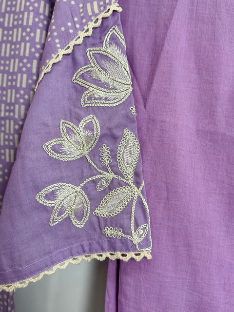 Lilac and White Kurta, Pants and Dupatta Set