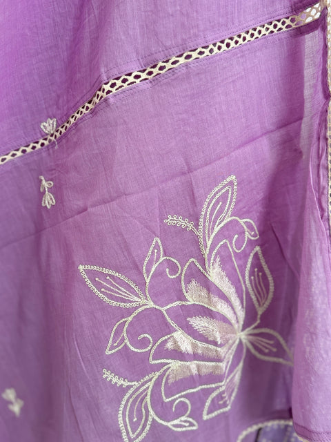 Lilac and White Kurta, Pants and Dupatta Set