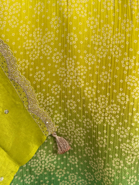 Lime Yellow and Green Kurta, Pants and Dupatta Set