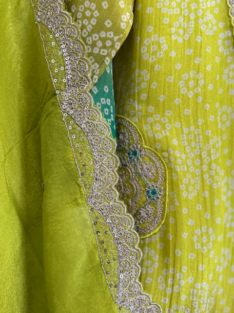 Lime Yellow and Green Kurta, Pants and Dupatta Set