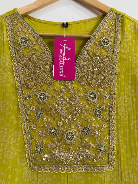 Lime Yellow and Green Kurta, Pants and Dupatta Set